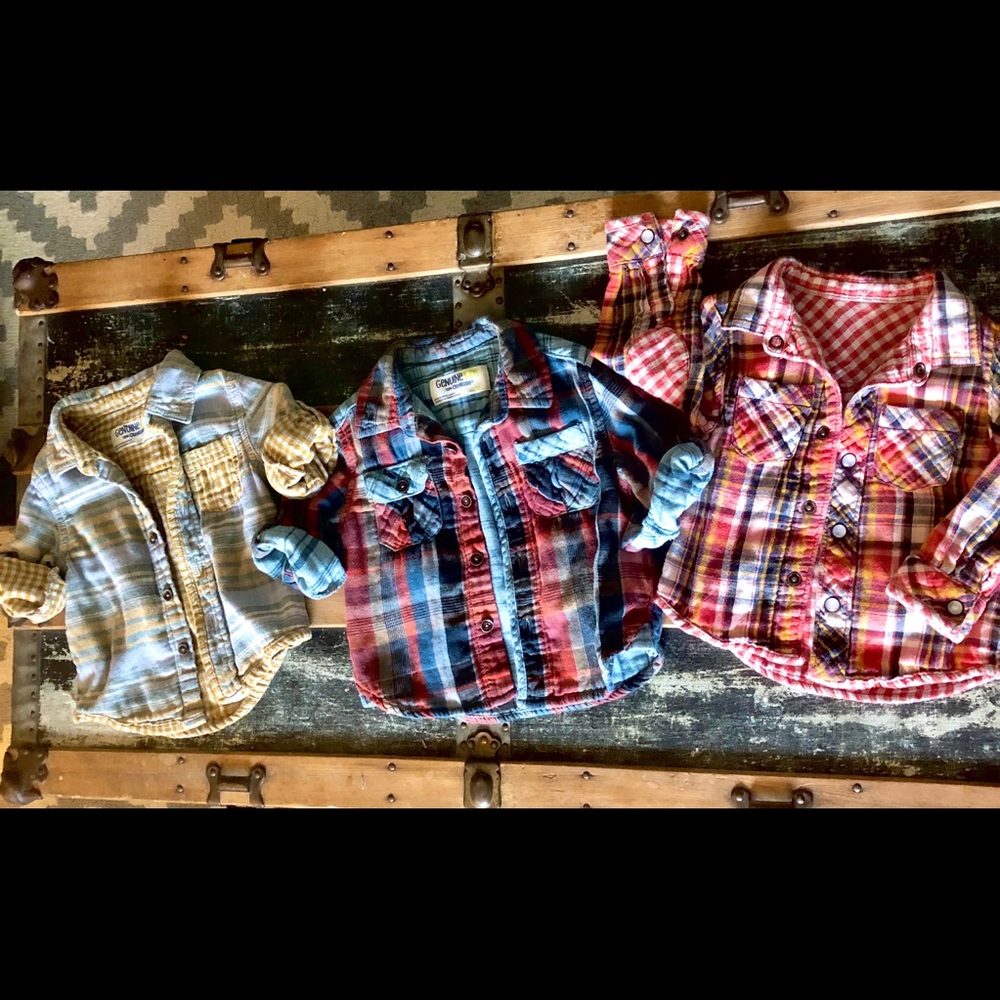 3 Baby Boys Osh Kosh B’Gosh Lot Plaid Button Ups